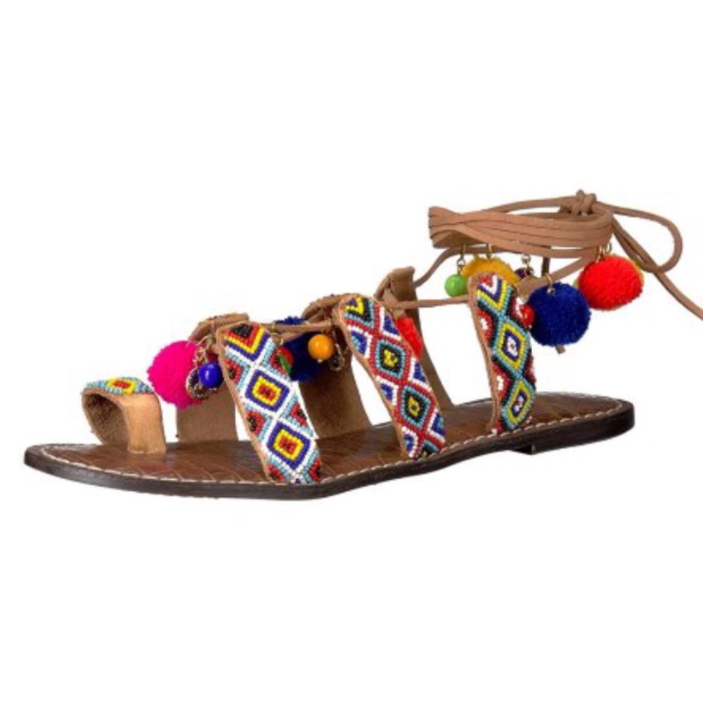 Sam Edelman 10 Lisabeth Brown beaded laceup sandal